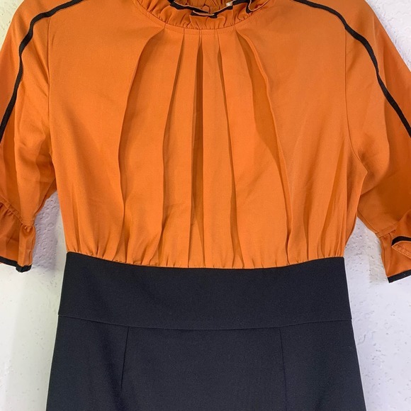 MARCOBOR Orange & Black Tiana Ruffle Midi Pencil Dress - NWT - Picture 4 of 15